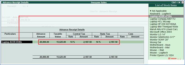 GST on Advance Received in TallyERP9